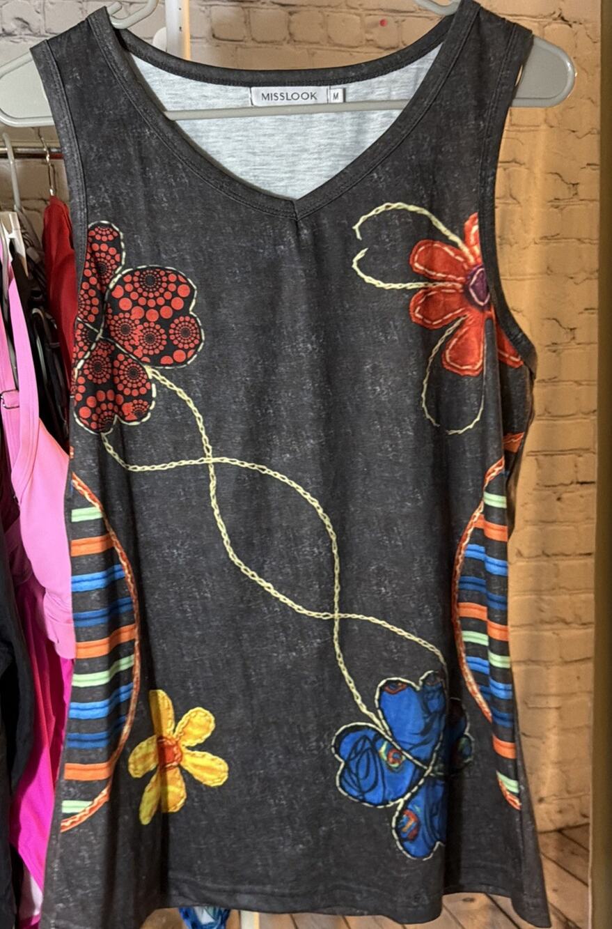 Miss look Floral Relaxed Tank Top Gray Women’s M